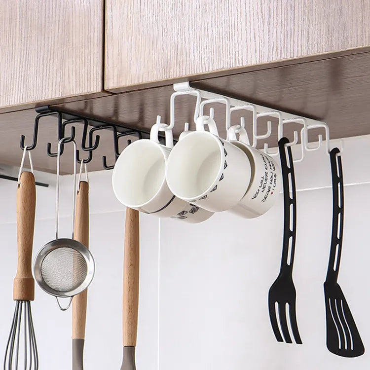 6 Storage Hooks Kitchen Utensil Ties Belt & Scarf Organizer | Hanging Hook Rack Holder Under Cabinet Closet